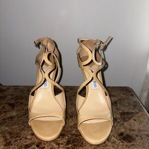 Jimmy Choo Nude Patent Leather Strappy Heels
